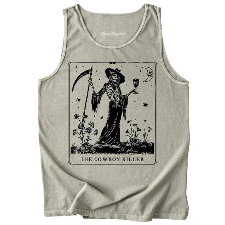 The Cowboy Killer Tarot Card Comfort Colors Graphic Tank Top - Sandstone