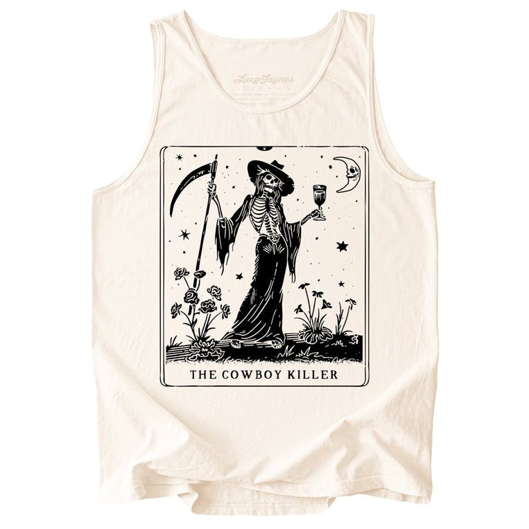 The Cowboy Killer Tarot Card Comfort Colors Graphic Tank Top - Ivory