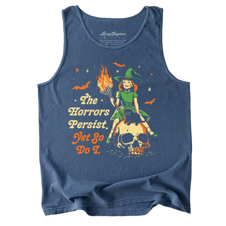 The Horrors Persist Yet So Do I Comfort Colors Graphic Tank Top - Denim