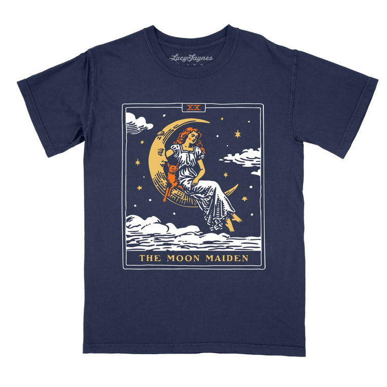 The Moon Maiden Tarot Card - True Navy - Comfort Colors Tee