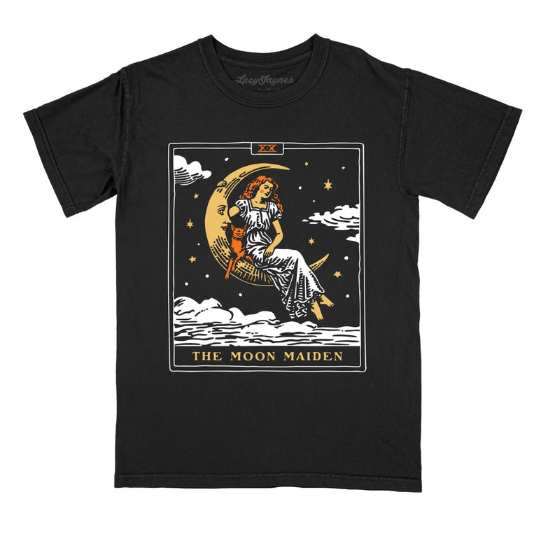 The Moon Maiden Tarot Card - Black - Comfort Colors Tee