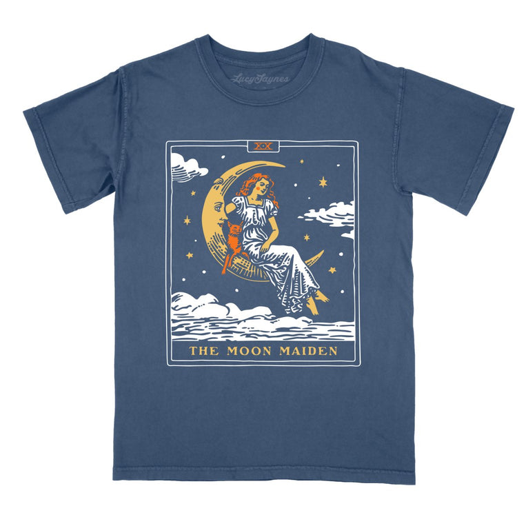 The Moon Maiden Tarot Card - Denim - Comfort Colors Tee