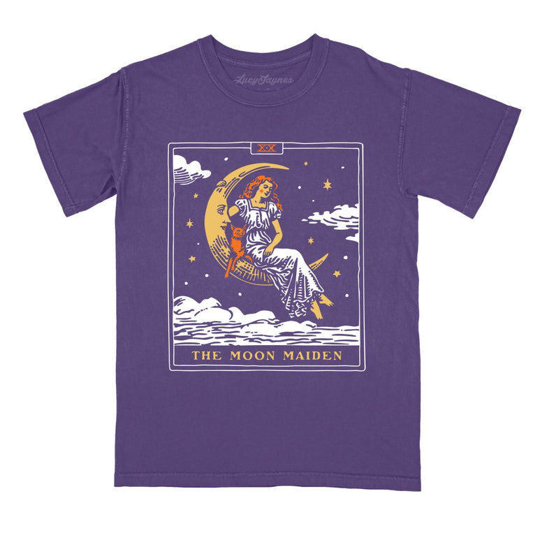 The Moon Maiden Tarot Card - Grape - Comfort Colors Tee