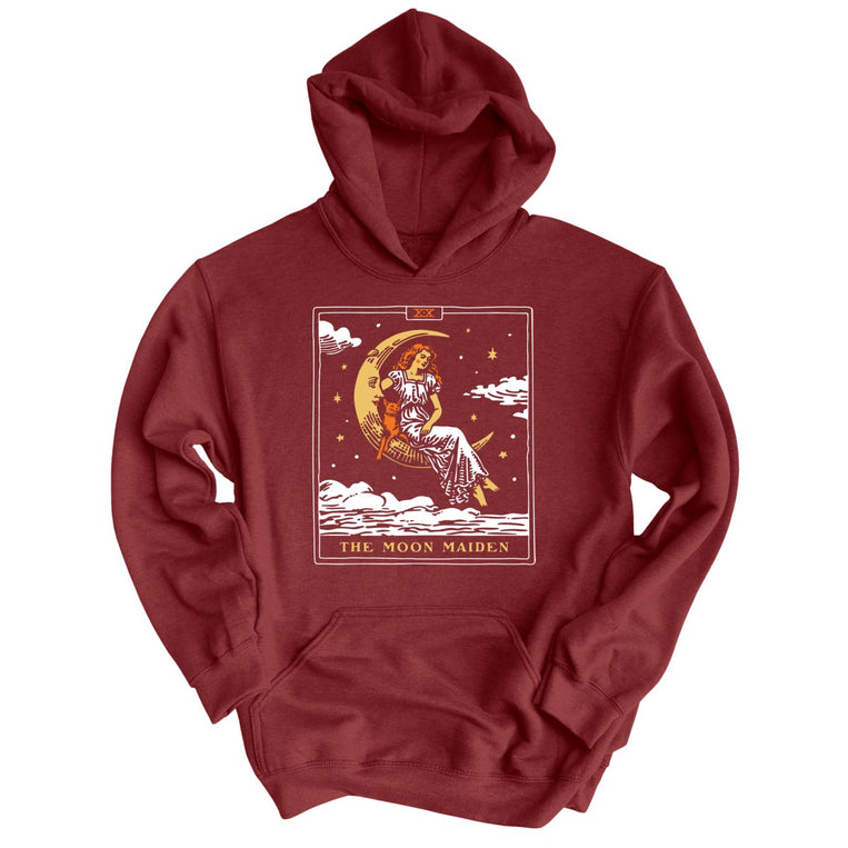 The Moon Maiden Tarot Card - Maroon - Unisex Hoodie