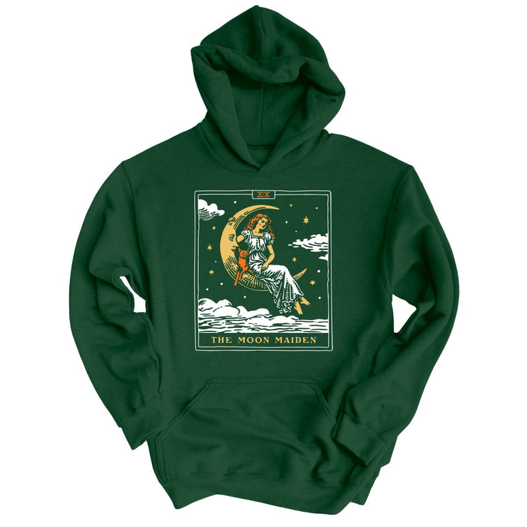 The Moon Maiden Tarot Card - Forest Green - Unisex Hoodie