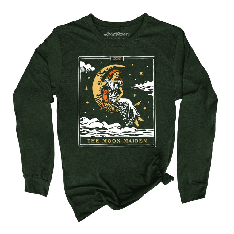 The Moon Maiden Tarot Card - Heather Forest - Unisex Long Sleeve T-Shirt