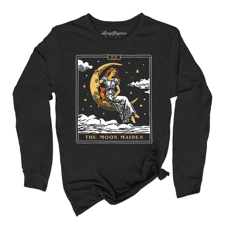 The Moon Maiden Tarot Card - Black - Unisex Long Sleeve T-Shirt