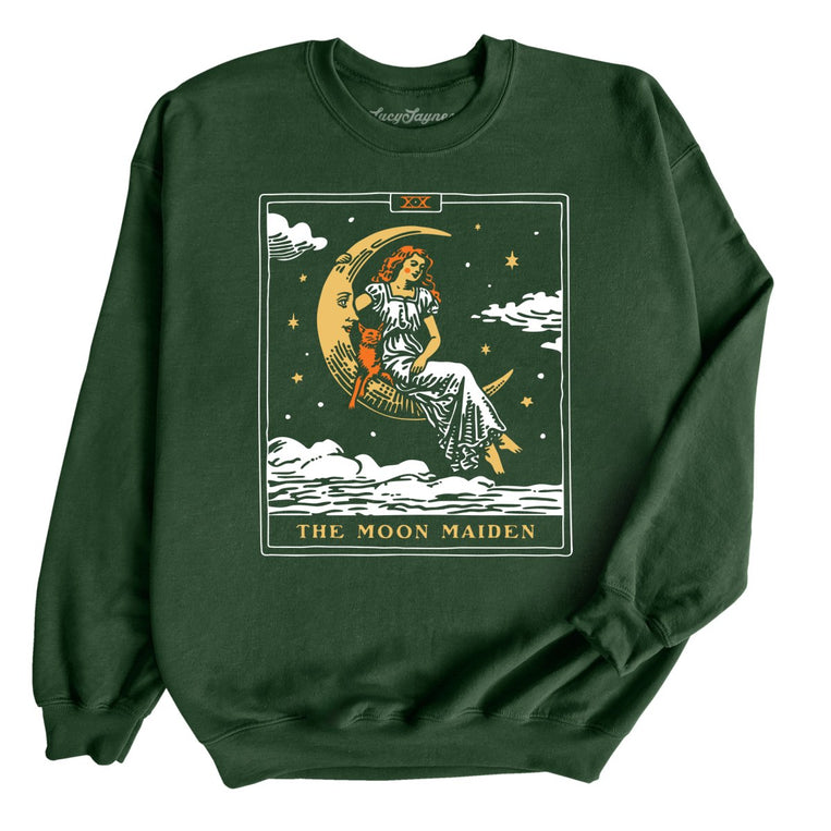 The Moon Maiden Tarot Card - Forest Green - Unisex Sweatshirt