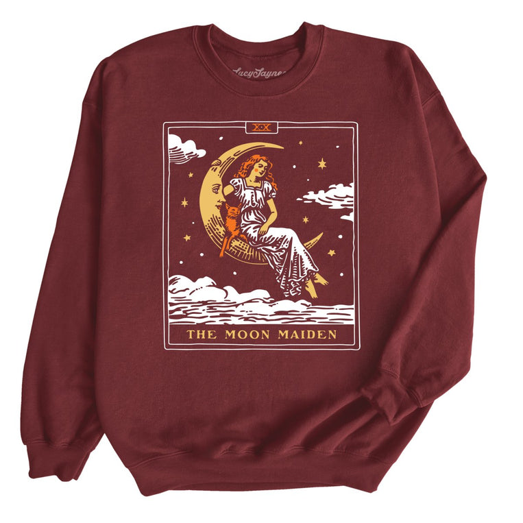 The Moon Maiden Tarot Card - Maroon - Unisex Sweatshirt