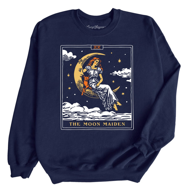 The Moon Maiden Tarot Card - Navy - Unisex Sweatshirt