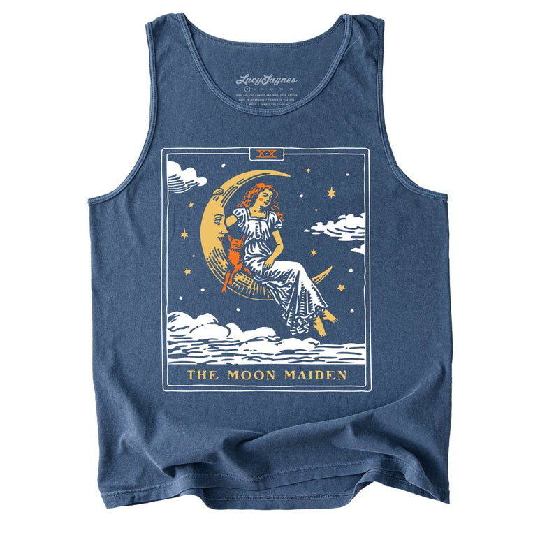 The Moon Maiden Tarot Card - Denim - Tank Top