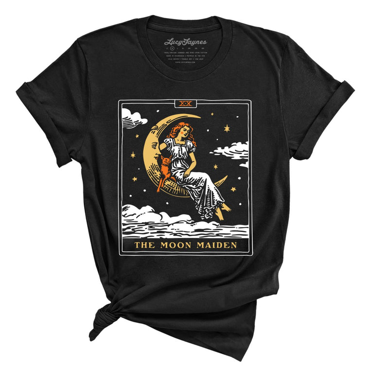 The Moon Maiden Tarot Card - Black - Unisex T-Shirt
