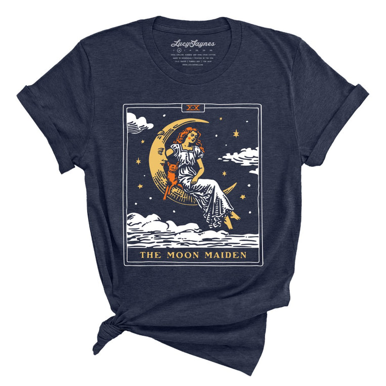 The Moon Maiden Tarot Card - Heather Midnight Navy - Unisex T-Shirt