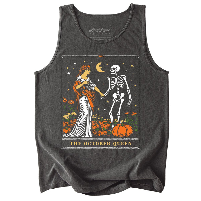 The October Queen Tarot Card Comfort Colors Graphic Tank Top - Pepper
