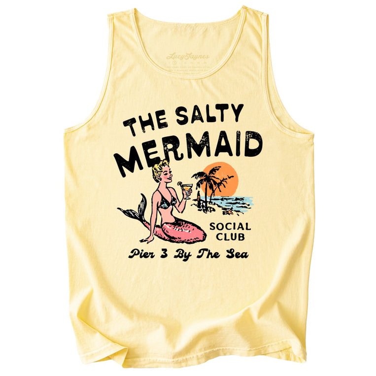 The Salty Mermaid Social Club Comfort Colors Graphic Tank Top - Butter