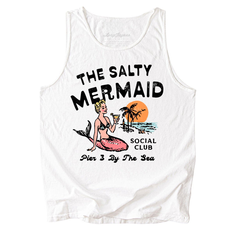 The Salty Mermaid Social Club Comfort Colors Graphic Tank Top - White