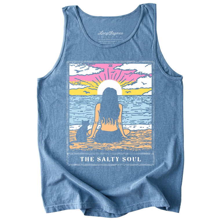 The Salty Soul Tarot Card Comfort Colors Graphic Tank Top - Blue Jean