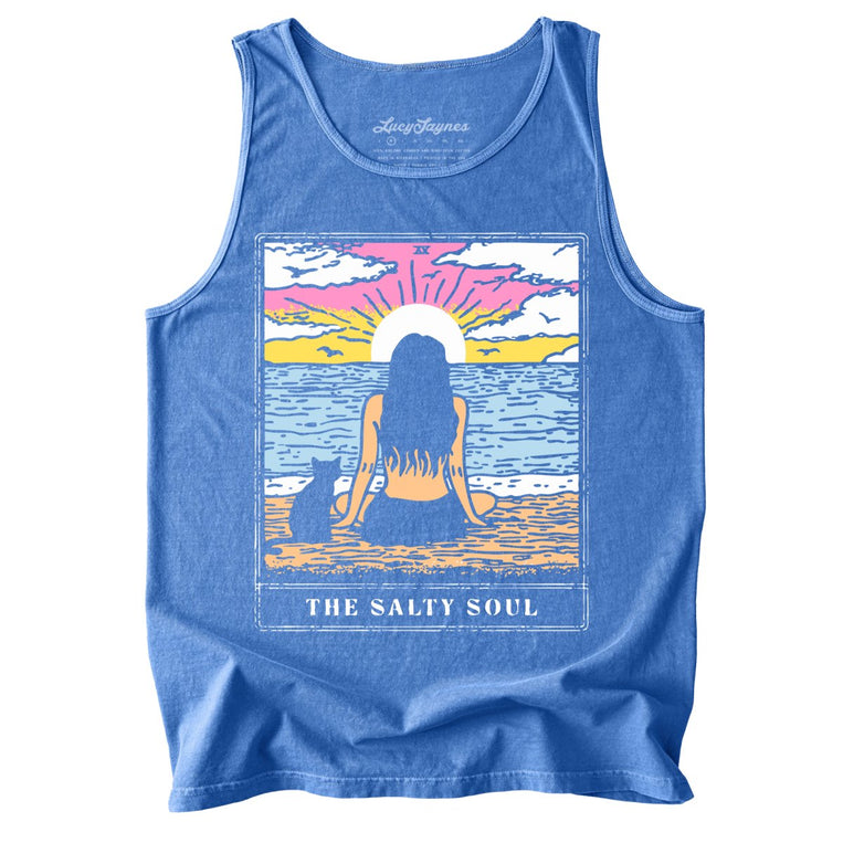 The Salty Soul Tarot Card Comfort Colors Graphic Tank Top - Flo Blue