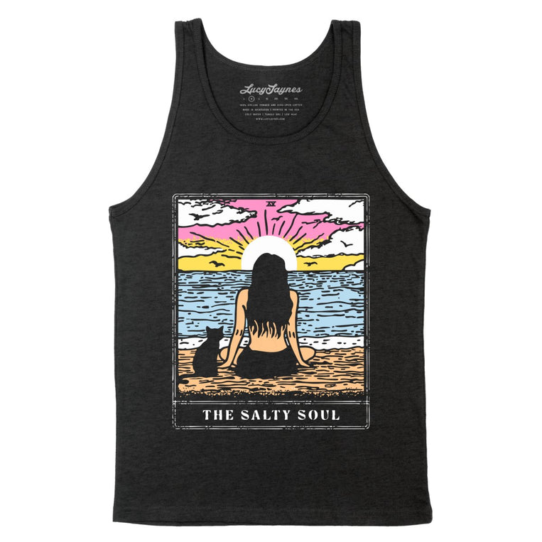 The Salty Soul Tarot Card - Charcoal-Black Triblend - Unisex Tank Top