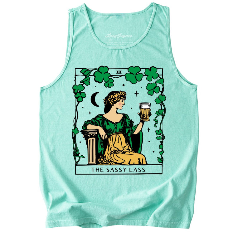 The Sassy Lass Tarot Card Comfort Colors Graphic Tank Top - Island Reef