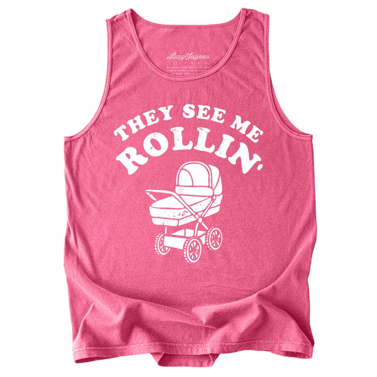 They See Me Rollin' Comfort Colors Graphic Tank Top - Crunchberry