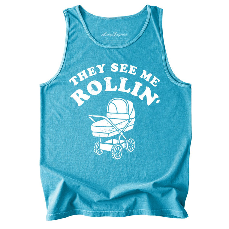 They See Me Rollin' Comfort Colors Graphic Tank Top - Sapphire