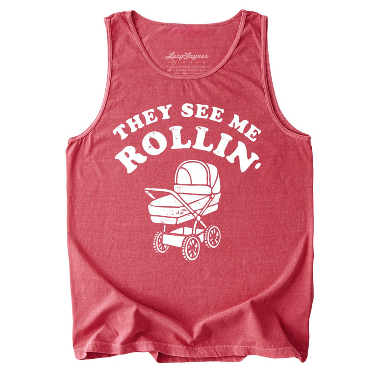 They See Me Rollin' Comfort Colors Graphic Tank Top - Crimson
