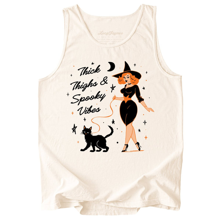 Thick Thighs and Spooky Vibes Comfort Colors Graphic Tank Top - Ivory