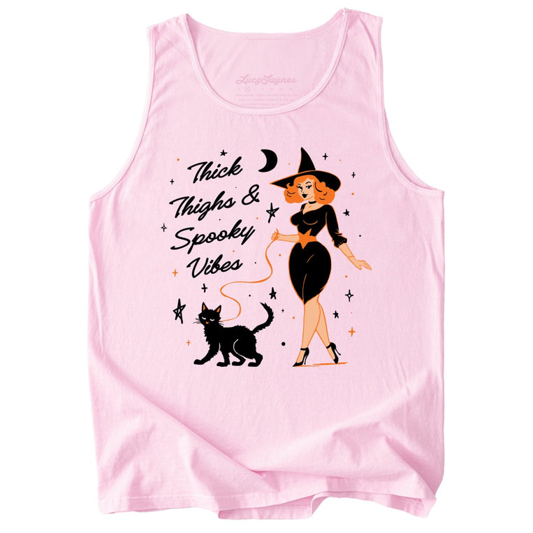 Thick Thighs and Spooky Vibes Comfort Colors Graphic Tank Top - Blossom