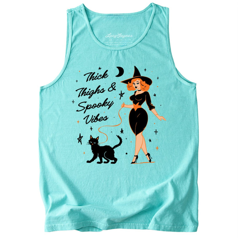 Thick Thighs and Spooky Vibes Comfort Colors Graphic Tank Top - Chalky Mint
