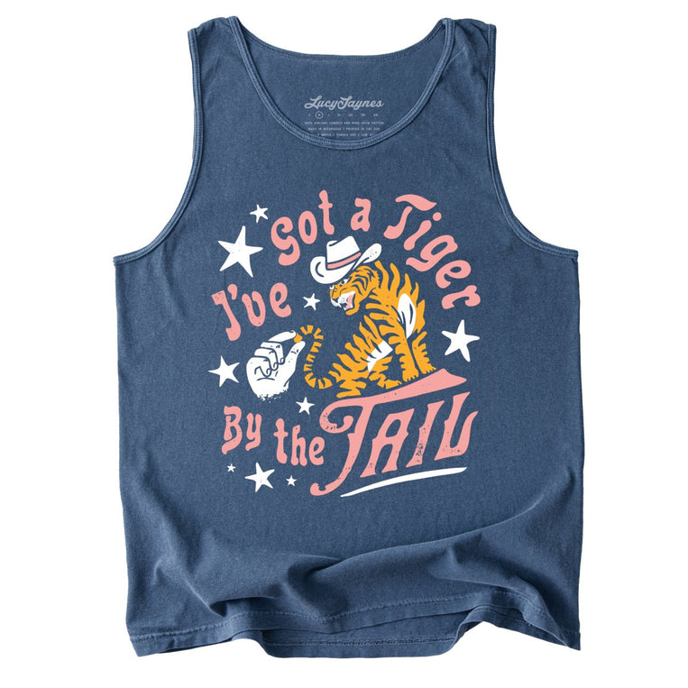 Tiger By The Tail Comfort Colors Graphic Tank Top - Denim