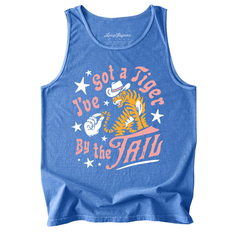 Tiger By The Tail Comfort Colors Graphic Tank Top - Flo Blue