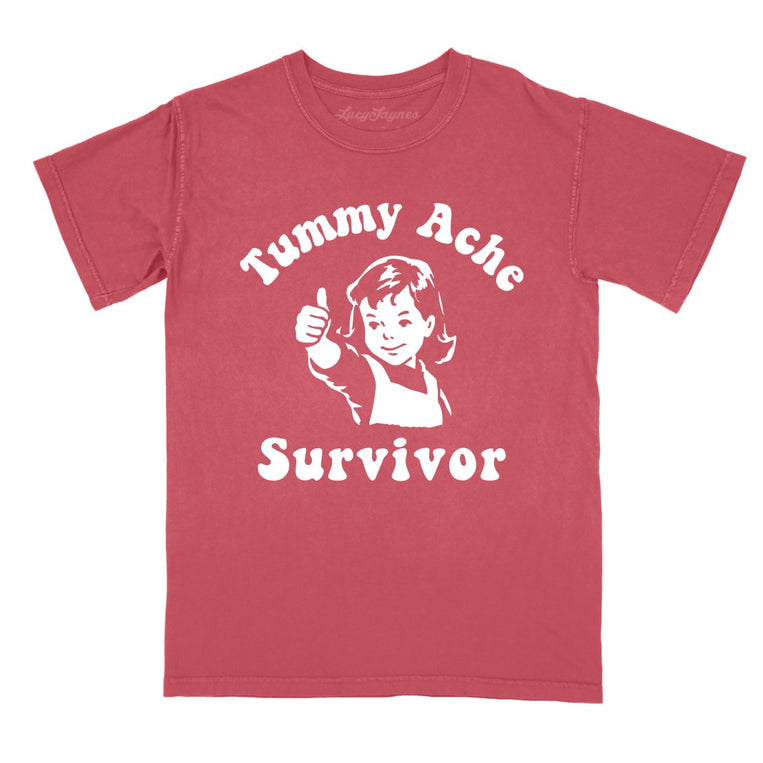 Tummy Ache Survivor Comfort Colors Graphic Tee - Crimson