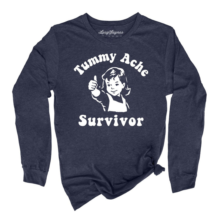 Tummy Ache Survivor - Heather Navy - Unisex Long Sleeve T-Shirt