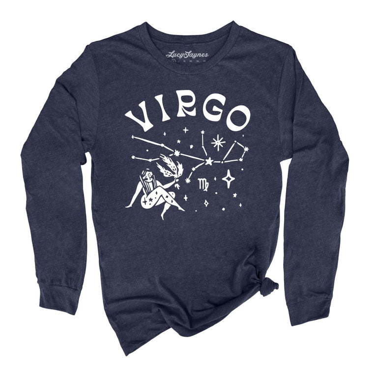 Virgo - Heather Navy - Unisex Long Sleeve T-Shirt