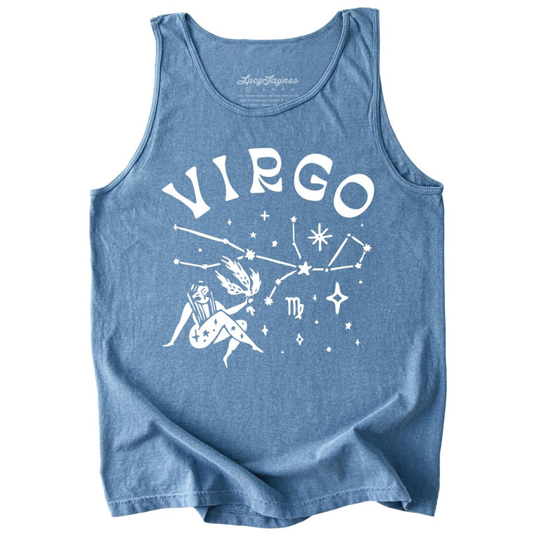 Virgo Comfort Colors Graphic Tank Top - Blue Jean