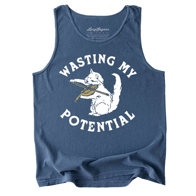 Wasting My Potential Comfort Colors Graphic Tank Top - Denim