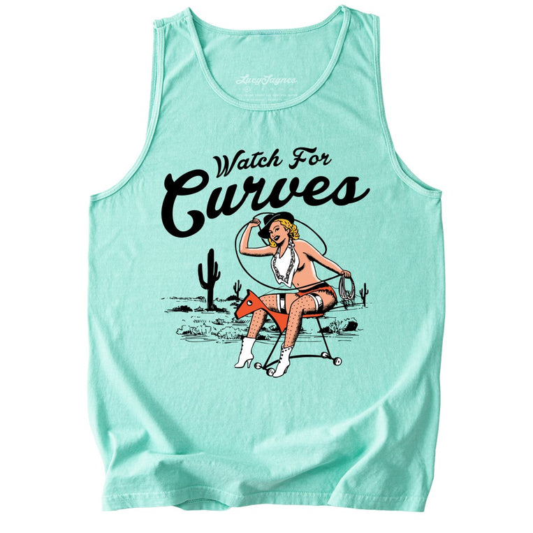 Watch For Curves Comfort Colors Graphic Tank Top - Island Reef