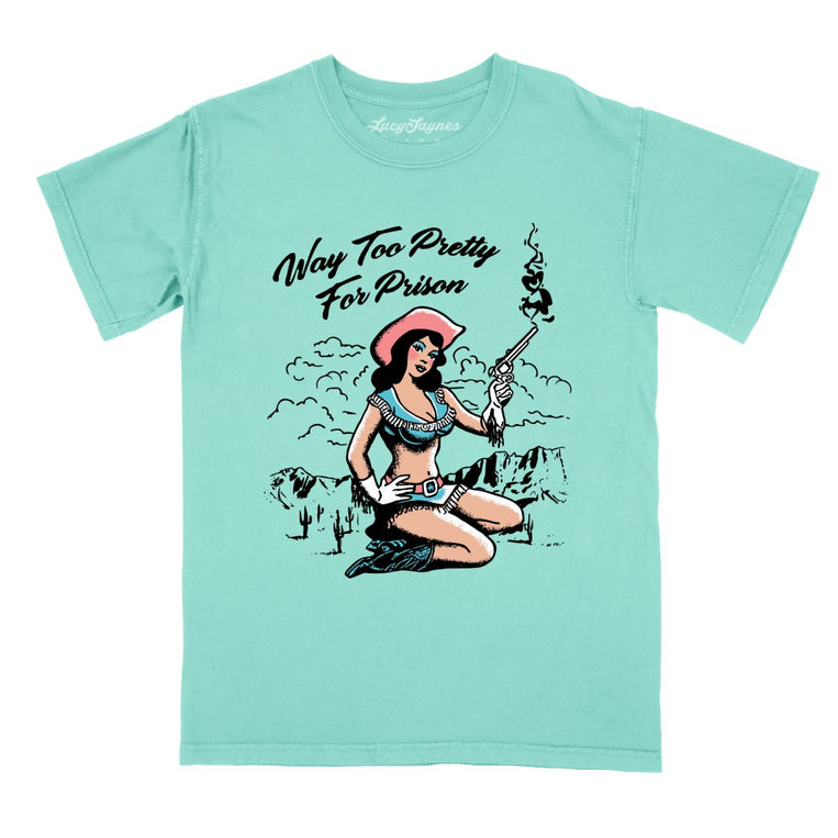 Way Too Pretty For Prison Comfort Colors Graphic Tee - Chalky Mint