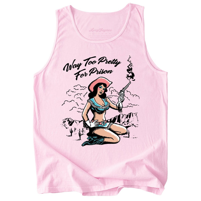Way Too Pretty For Prison Comfort Colors Graphic Tank Top - Blossom
