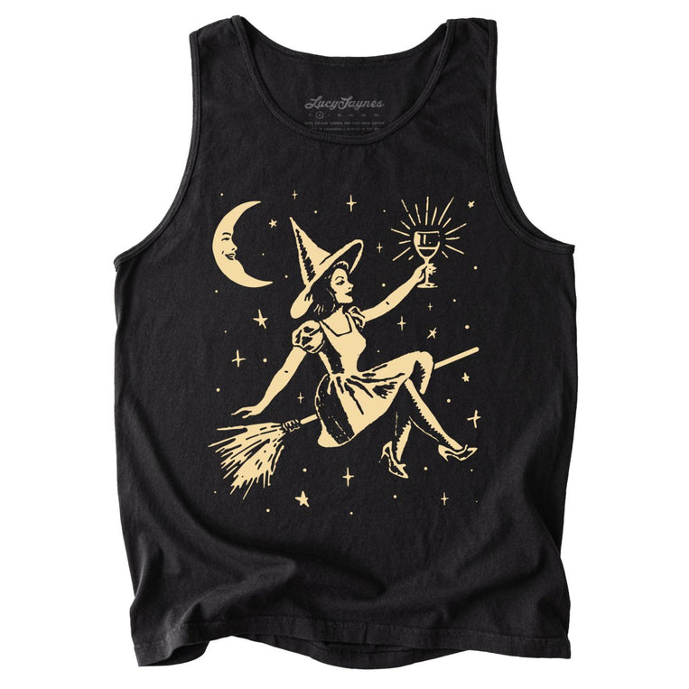 Witchy Wine Comfort Colors Graphic Tank Top - Black