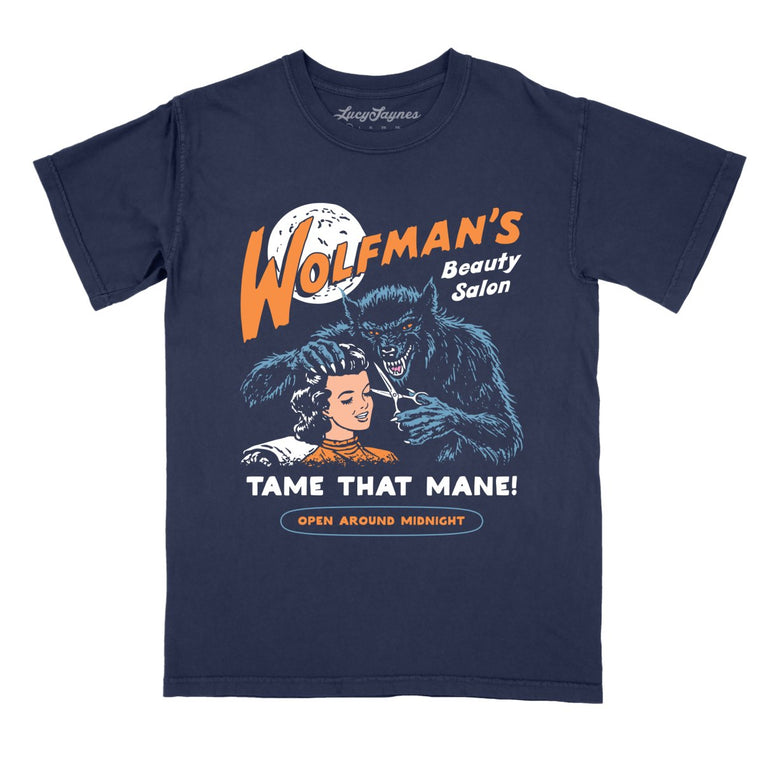 Wolfman's Beauty Salon - True Navy - Comfort Colors Tee
