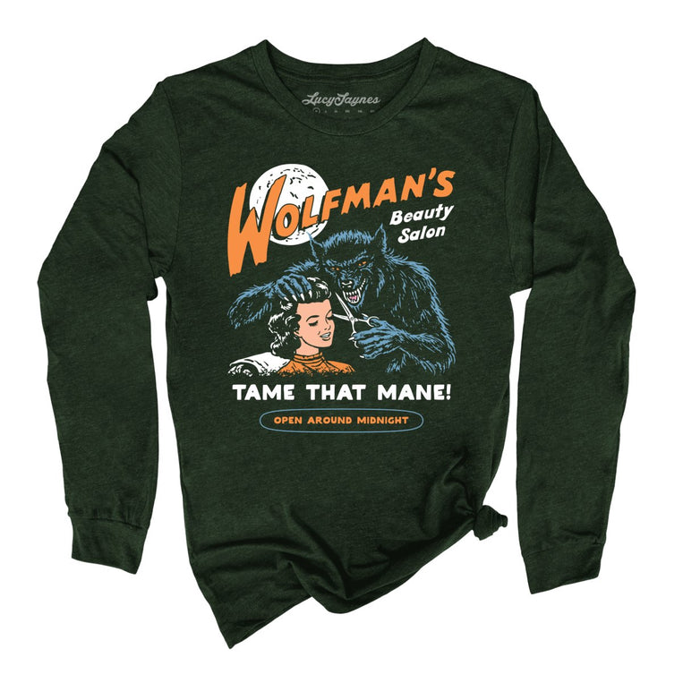 Wolfman's Beauty Salon - Heather Forest - Unisex Long Sleeve T-Shirt