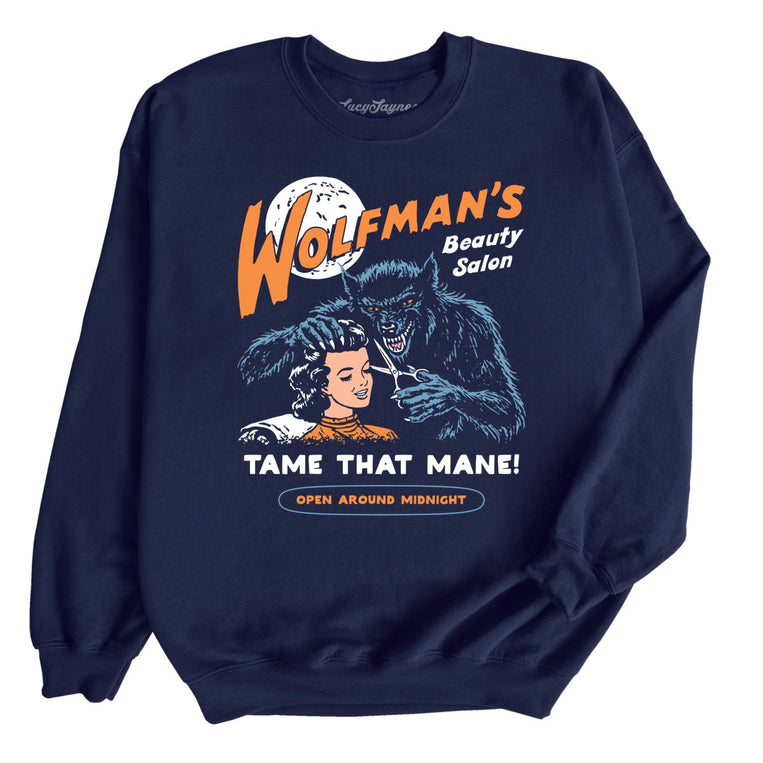 Wolfman's Beauty Salon - Navy - Unisex Sweatshirt