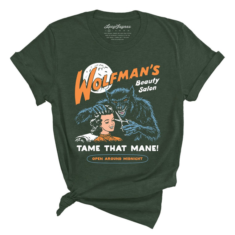 Wolfman's Beauty Salon - Heather Forest - Unisex T-Shirt