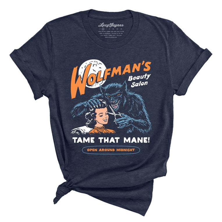 Wolfman's Beauty Salon - Heather Midnight Navy - Unisex T-Shirt