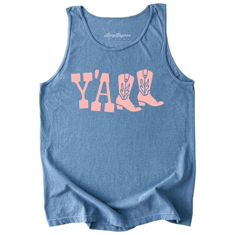 Y'all Boots Comfort Colors Graphic Tank Top - Blue Jean