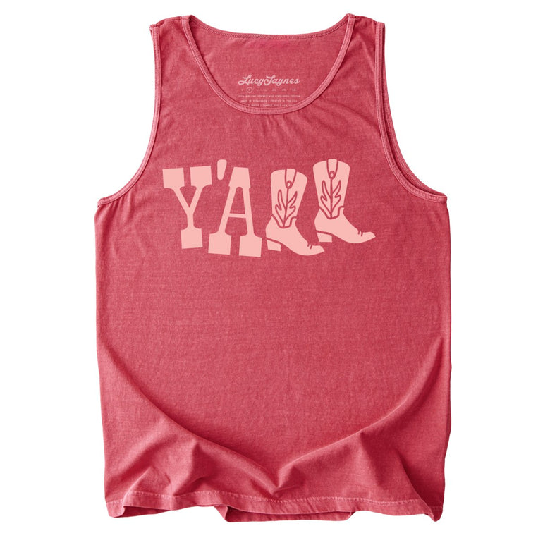 Y'all Boots Comfort Colors Graphic Tank Top - Crimson