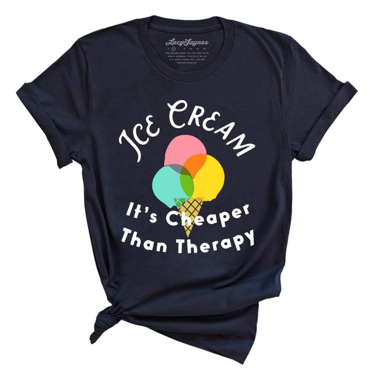 Ice Cream Cheaper Than Therapy - Navy - Full Front