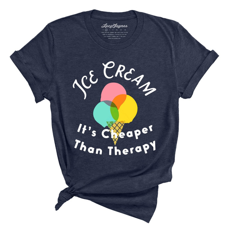 Ice Cream Cheaper Than Therapy - Heather Midnight Navy - Full Front